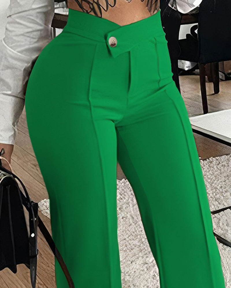 Women'S Cross-Border Slim-Fit Green Leisure Commute Wide-Leg Trousers