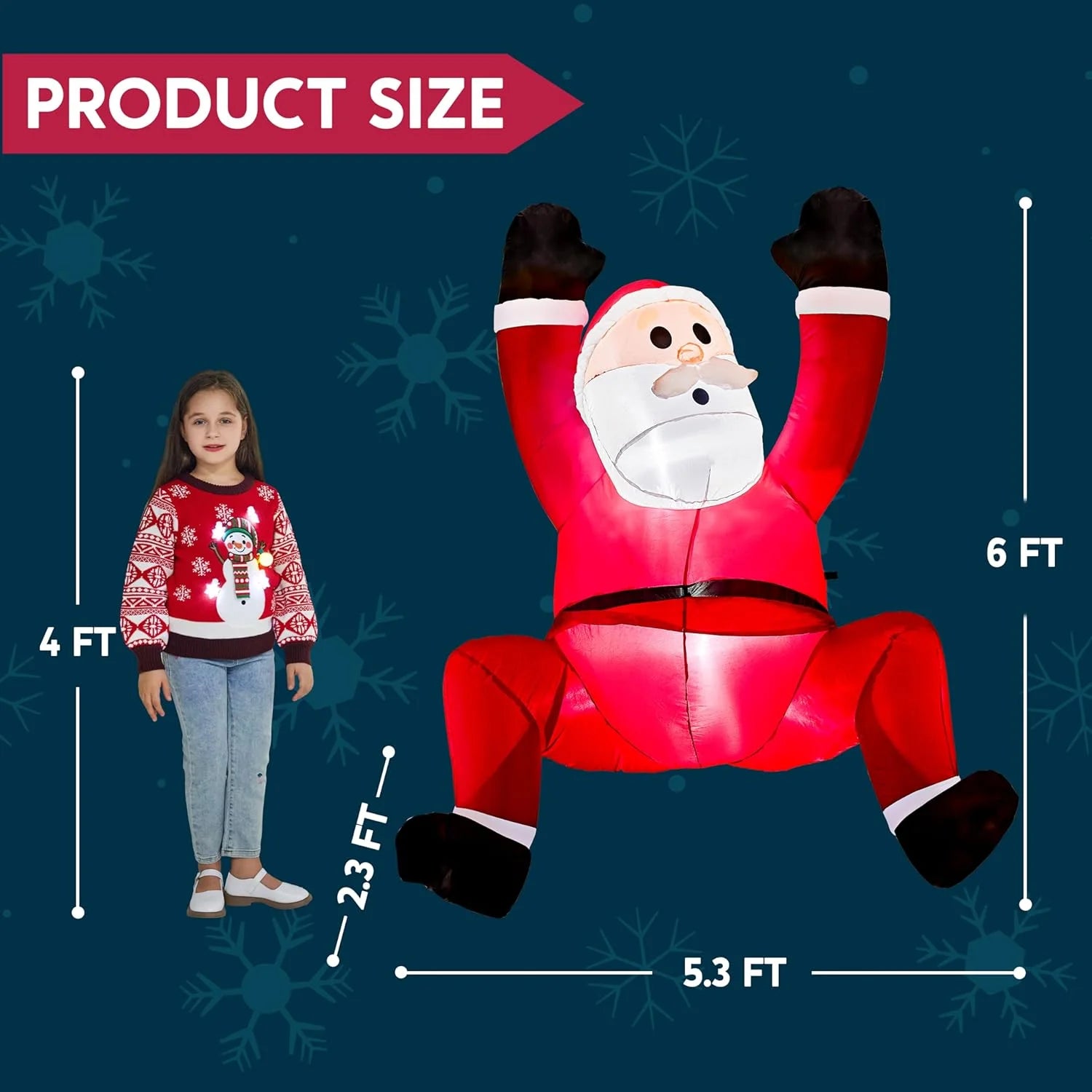 6 FT Christmas Inflatables Santa Outdoor Decorations,Climbing Santa Blow Ups Yard with Built-In Leds for Holiday Party Garden Lawn Decor