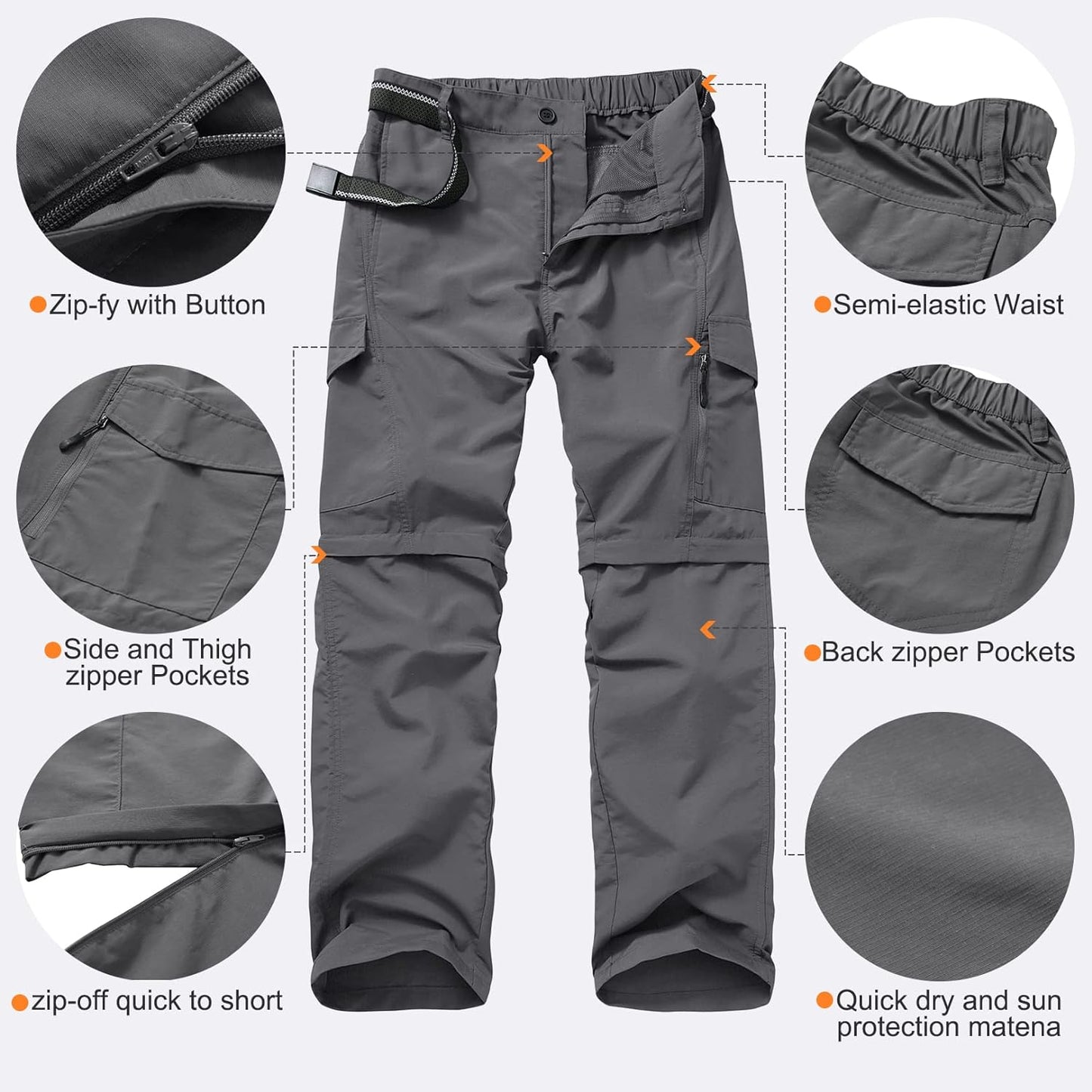 Mens Hiking Pants Quick Dry Lightweight Fishing Pants Convertible Zip off Cargo Work Pants Trousers