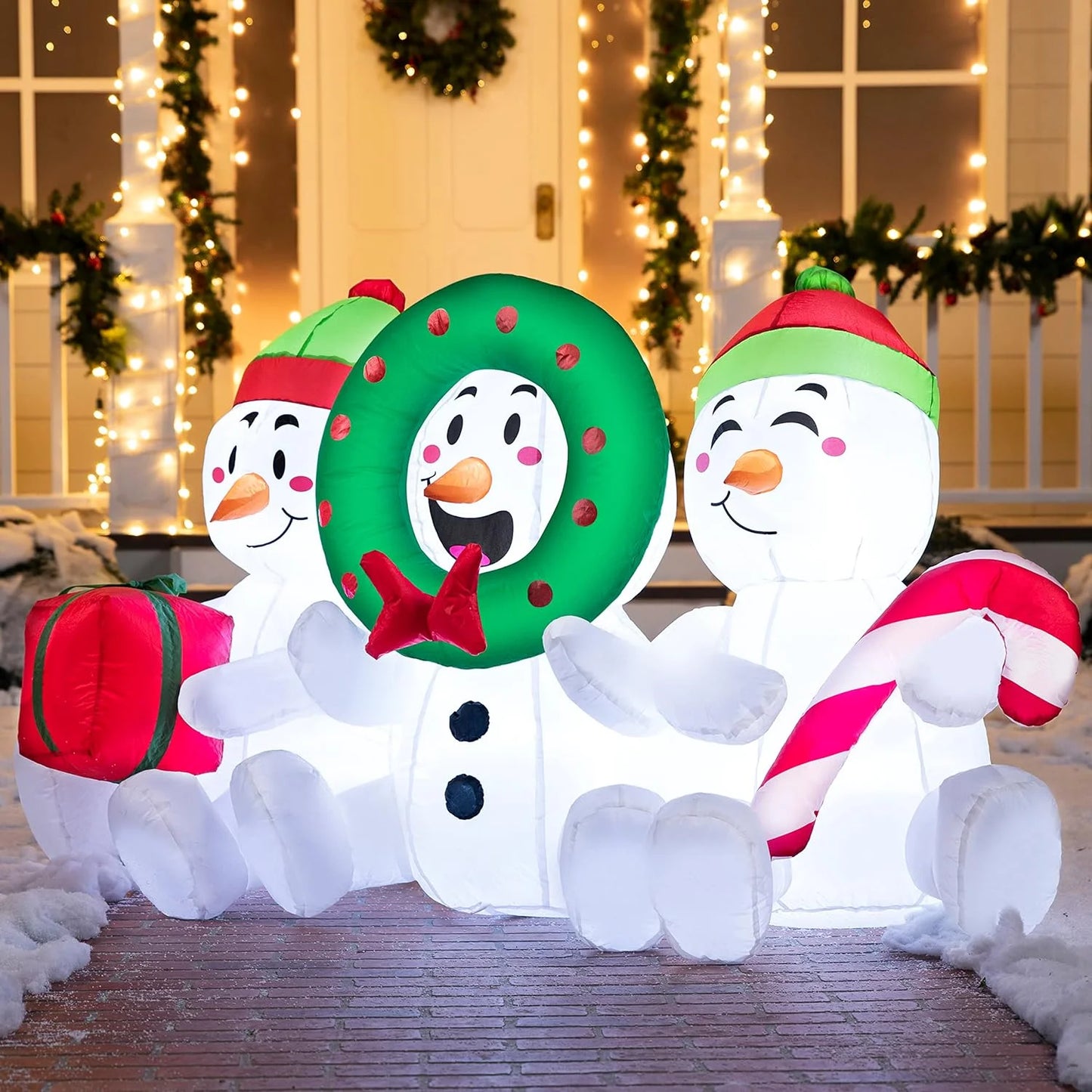 6 FT Christmas Inflatables Snowmen Outdoor Decorations,Christmas Three Sitting Snowmans Blow Ups Yard with Built-In Leds for Holiday Party Garden Lawn Decor