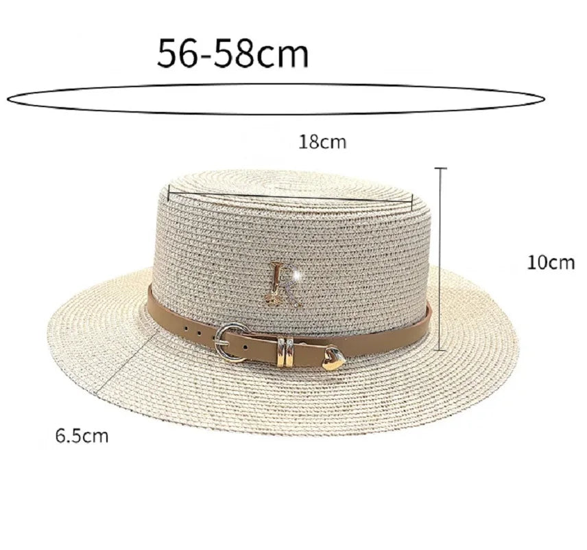 Summer Hat Flat Top Straw Hats for Women Fashionable Beach Sun Hat Females Travel Holidays Boater Hat