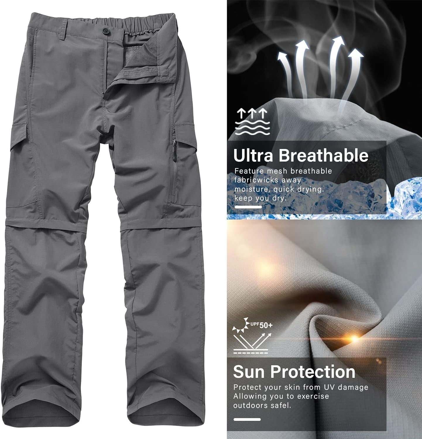 Mens Hiking Pants Quick Dry Lightweight Fishing Pants Convertible Zip off Cargo Work Pants Trousers