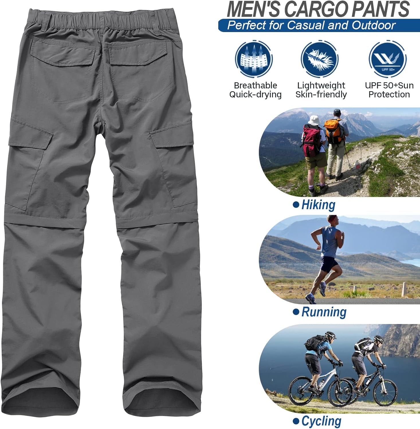 Mens Hiking Pants Quick Dry Lightweight Fishing Pants Convertible Zip off Cargo Work Pants Trousers