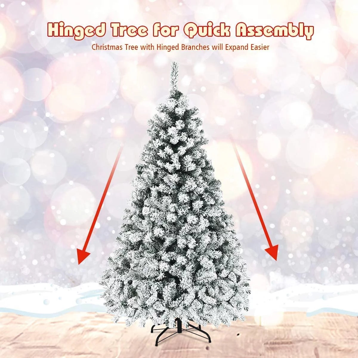 6Ft Snow Flocked Hinged Artificial Christmas Tree, White