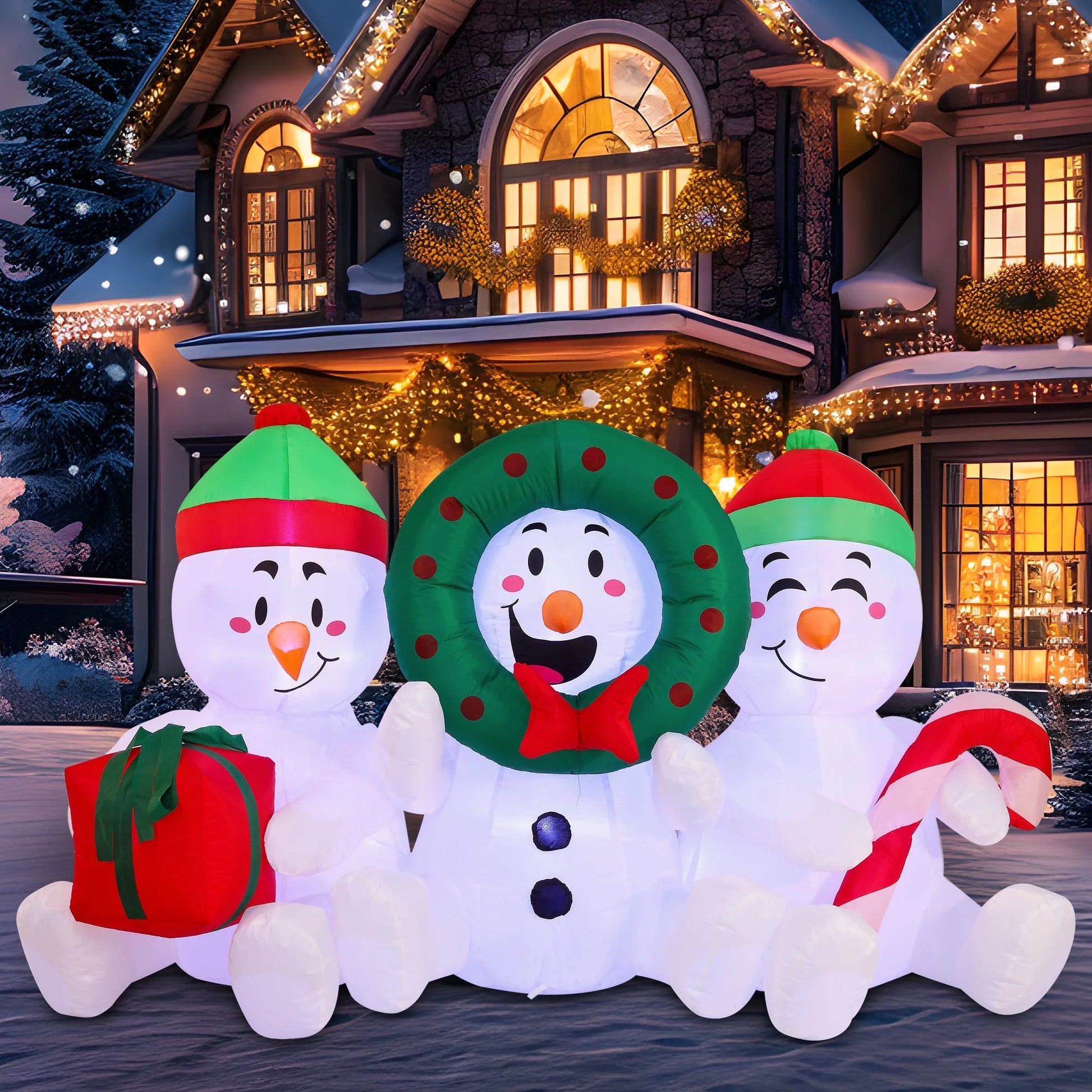 6 FT Christmas Inflatables Snowmen Outdoor Decorations,Christmas Three Sitting Snowmans Blow Ups Yard with Built-In Leds for Holiday Party Garden Lawn Decor