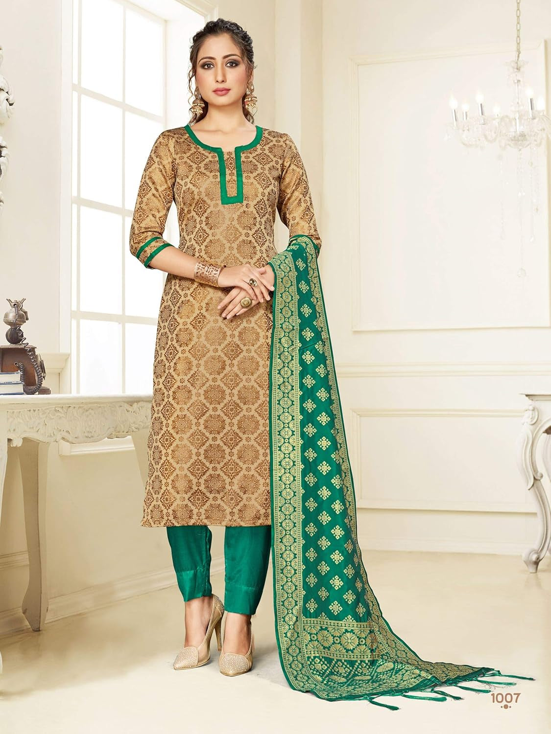 Indian Pakistani Women'S Readymade Salwar Kameez Banarasi Art Silk Woven Suit with Silk Dupatta Stitched Dress